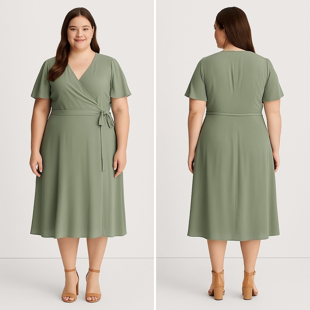 Lauren Ralph Lauren Women's Green Flutter-Sleeve Georgette A-Line Dress Size 16